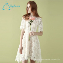 Lace Satin White A-Line Short Plus Size Prom Dress